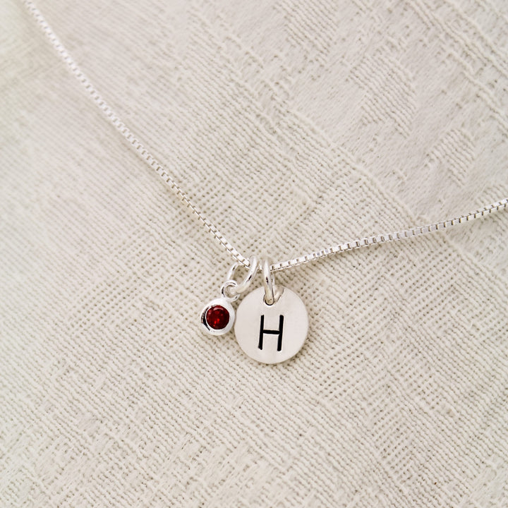 January Birthstone Initial Necklace, Garnet Jewelry, January Birthday Gift, January Birthstone Jewelry,Personalized, Sterling Silver Garnet