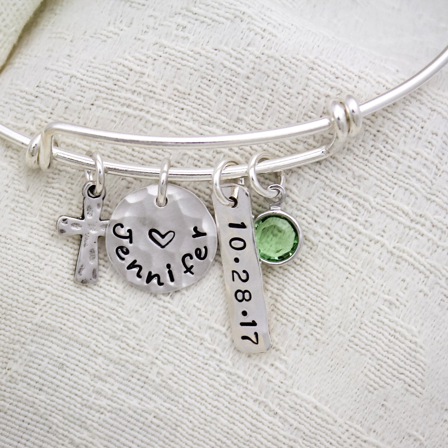 Personalized Confirmation Bangle, Communion Bracelet, Confirmation Gift, with Date Cross Adjustable Bangle Hand Stamped Sterling Silver