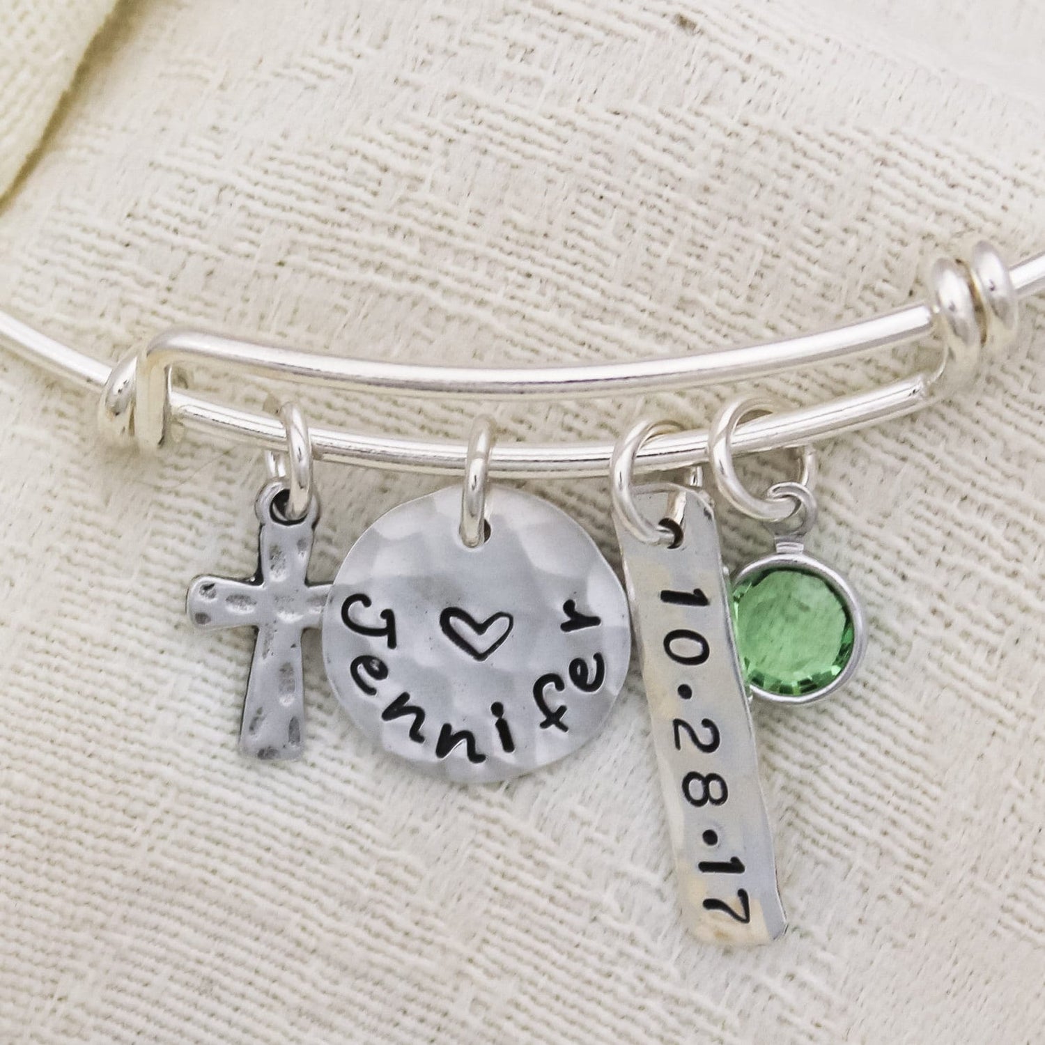 Personalized Confirmation Bangle, Communion Bracelet, Confirmation Gift, with Date Cross Adjustable Bangle Hand Stamped Sterling Silver