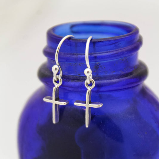 Tiny Sterling Silver Cross Earrings, Minimal Cross Earrings, Sterling Silver Earrings, Faith Earrings, Confirmation Holy Communion  Earrings