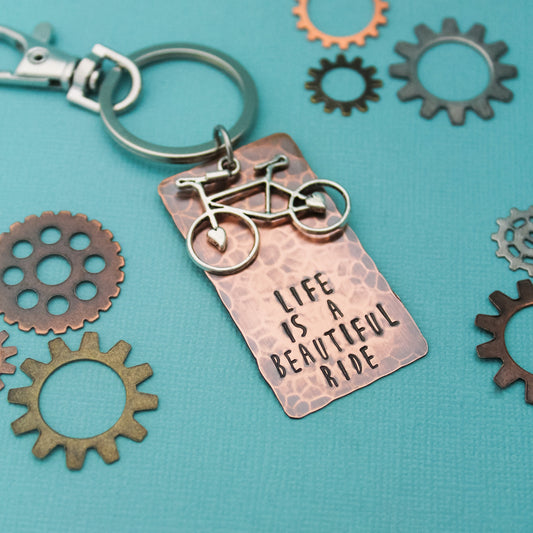 Life Is A Beautiful Ride Bicycle Key Chain, Bike Keychain, Copper Bike Keychain, Cyclist Keychain, Bike Enthusiast Gift, Cyclist Gift