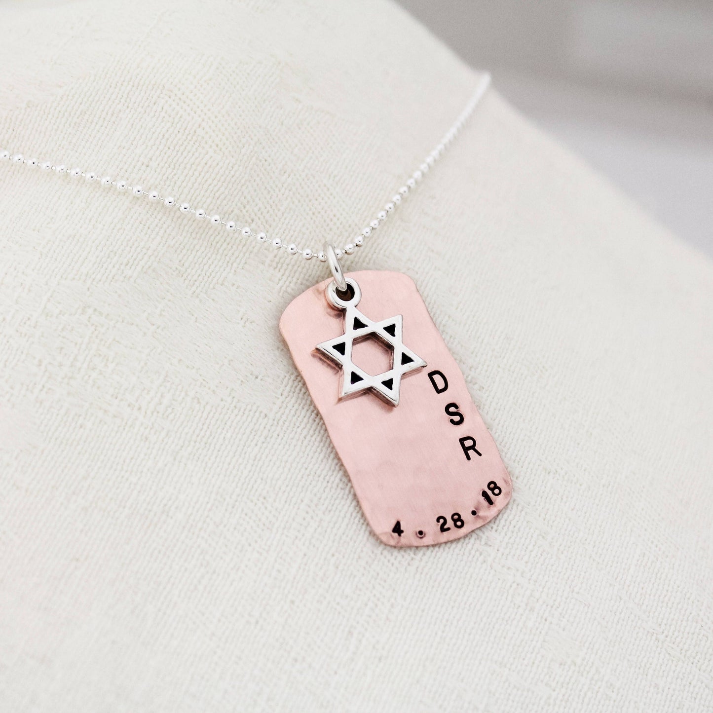 Teen Boys Bar Mitzvah Necklace, Copper Dog Tag Star of David Necklace for Boys, Jewish Star Necklace, Hand Stamped and Personalized