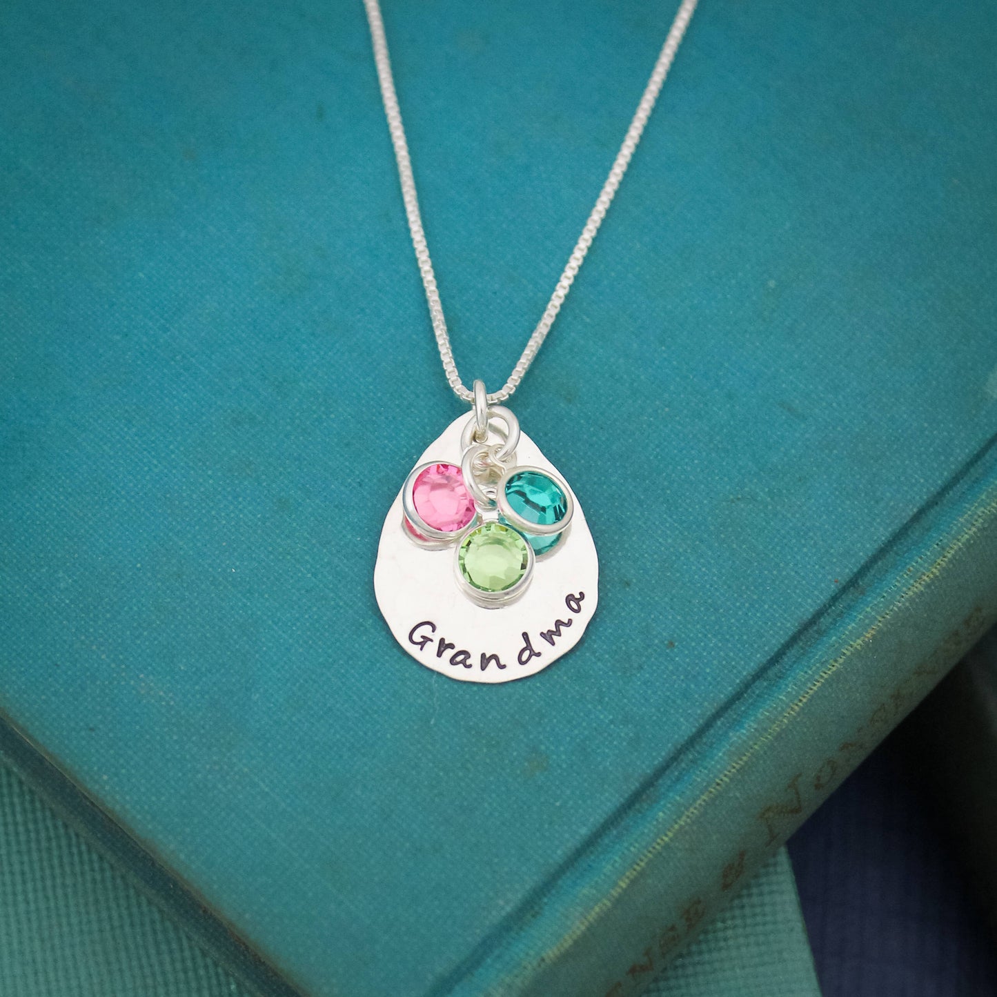 Personalized Grandmother Birthstone Necklace, Mom Mom Necklace, Birthstone Necklace, Grandchildren Necklace, Hand Stamped Personalized