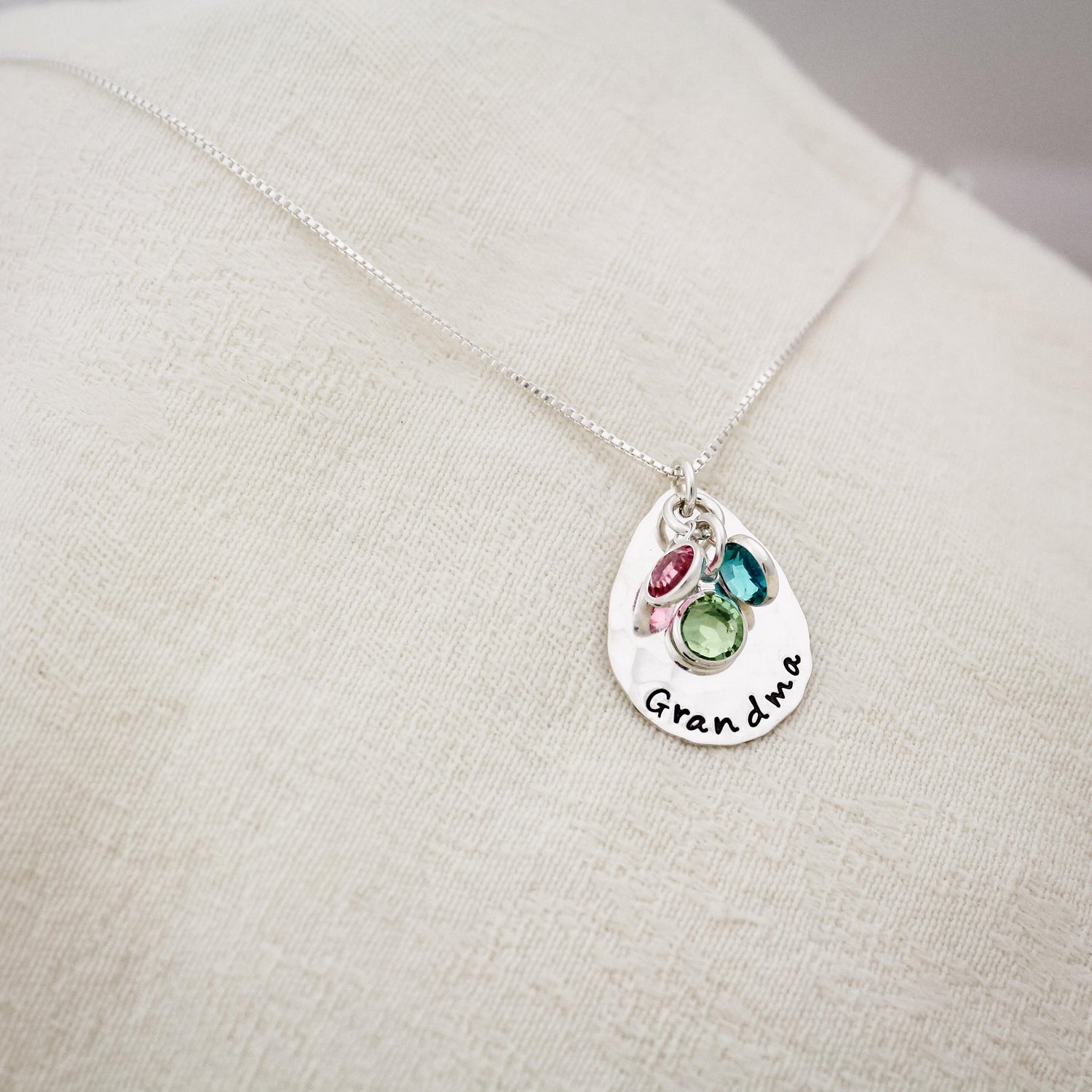 Personalized Grandmother Birthstone Necklace, Mom Mom Necklace, Birthstone Necklace, Grandchildren Necklace, Hand Stamped Personalized