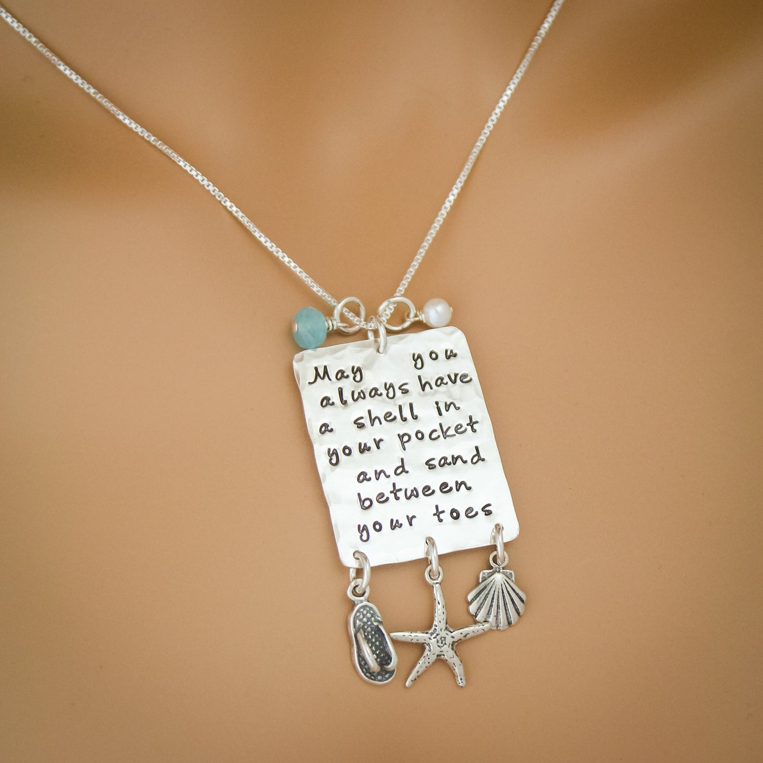 May You Always Have A Shell in Your Pocket Hand Stamped Sterling Silver Necklace Beach Jewelry