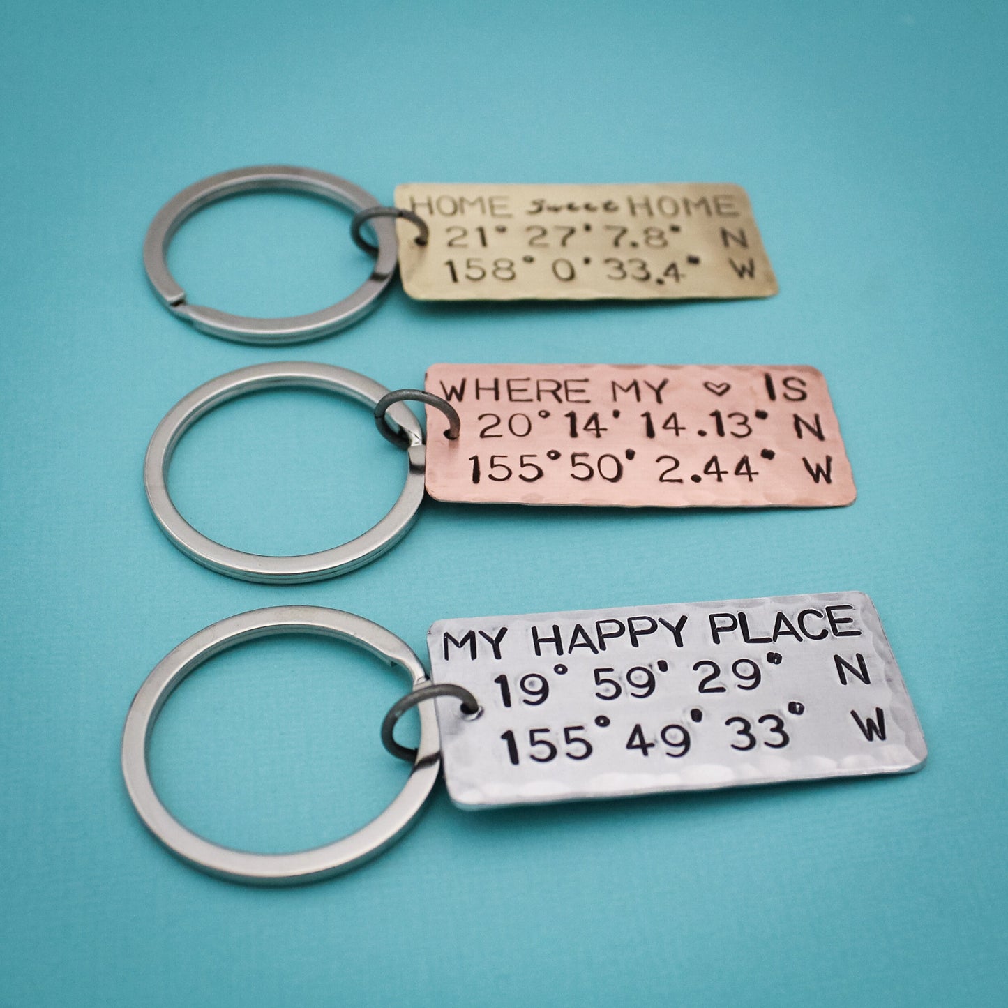 My Happy Place Latitude & Longitude Key Chain, Coordinates Keychain, Where My Heart Is Keychain, Home Sweet Home, Hand Stamped Personalized