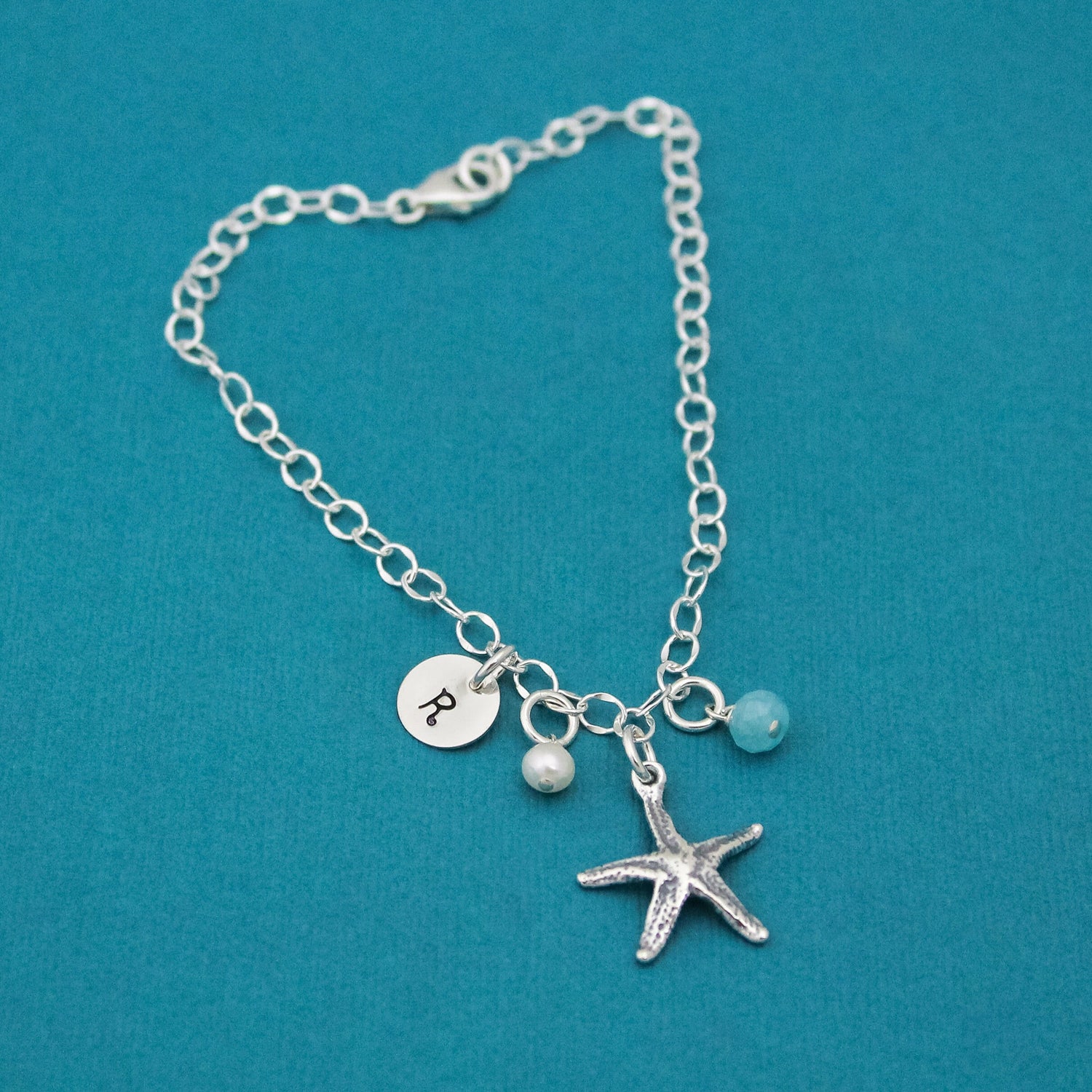 Personalized Starfish Anklet, Initial, Birthstone, silver Starfish anklet, ankle bracelet, Summer jewelry , beach wedding