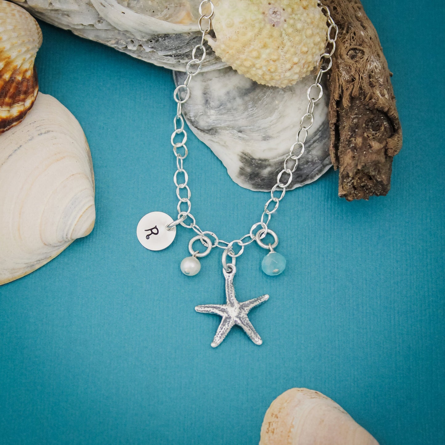 Personalized Starfish Anklet, Initial, Birthstone, silver Starfish anklet, ankle bracelet, Summer jewelry , beach wedding