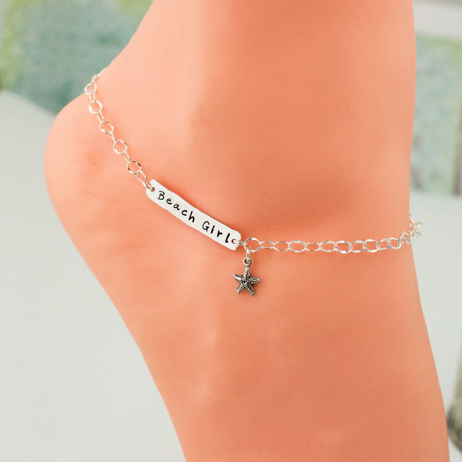 Beach Girl Starfish Anklet, Sterling Silver Starfish Anklet, Starfish Ankle Bracelet, Bridesmaid gift, Beach Wedding, Gifts for Her