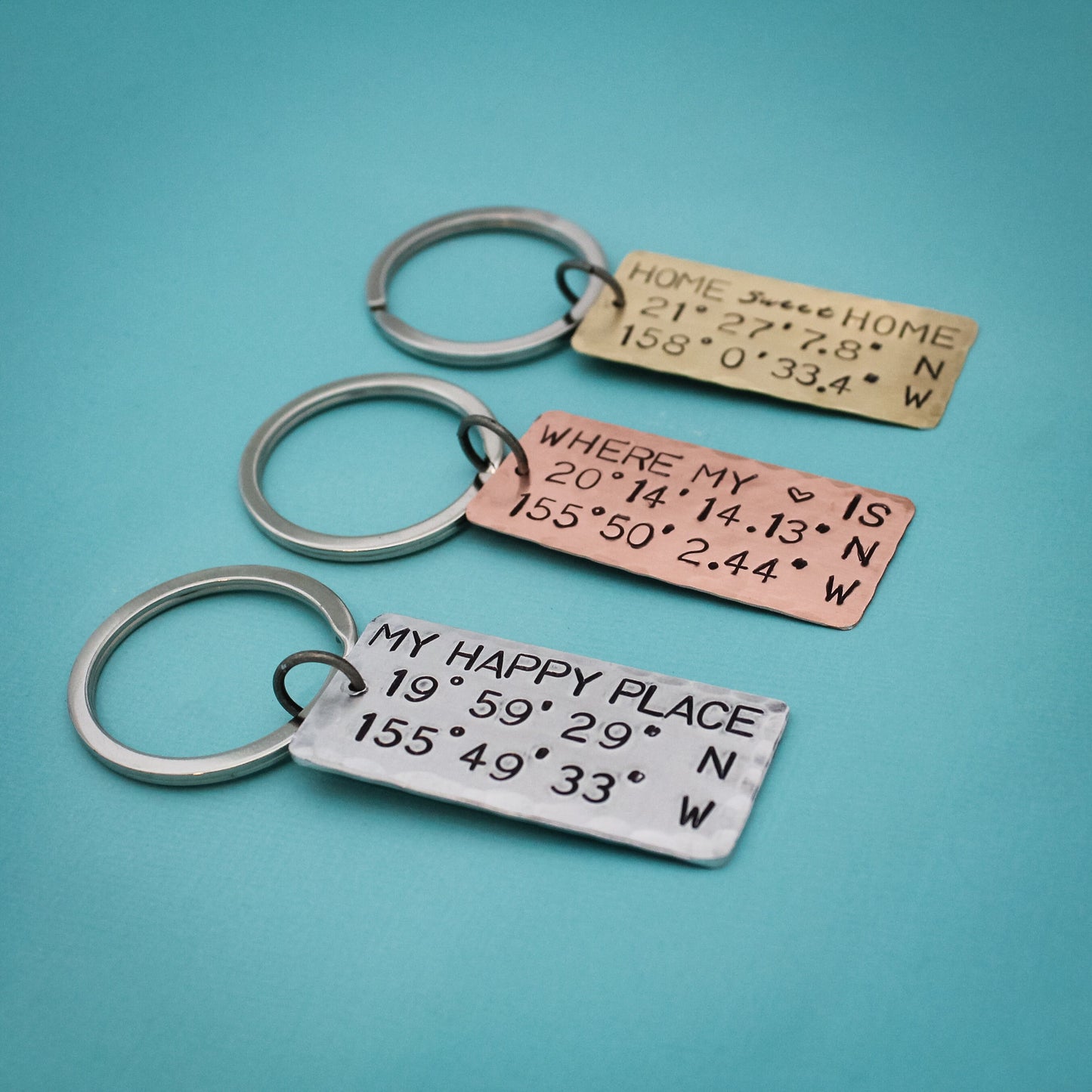 My Happy Place Latitude & Longitude Key Chain, Coordinates Keychain, Where My Heart Is Keychain, Home Sweet Home, Hand Stamped Personalized