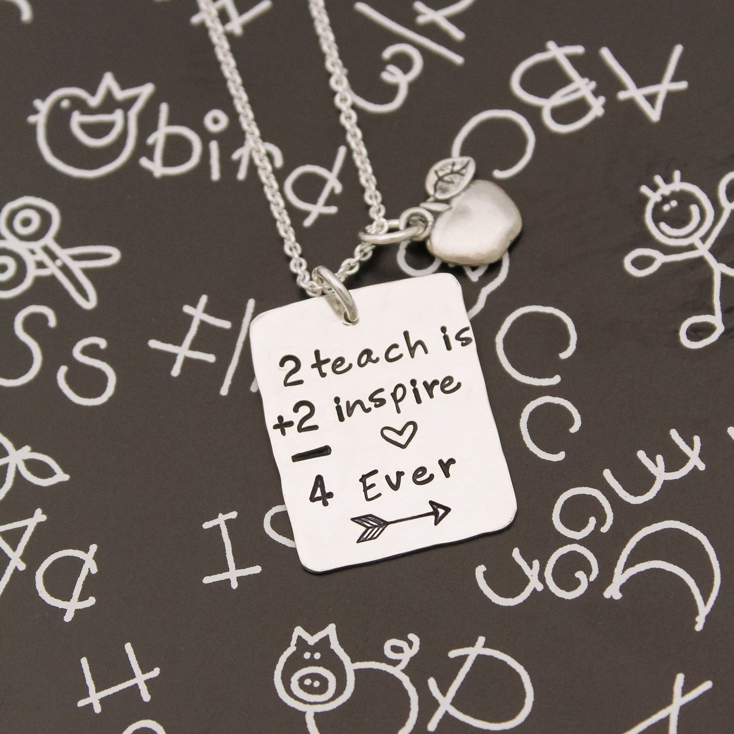 2 Teach is 2 Inspire 4 Ever Teacher Necklace, Teacher Gift, Back to School Gift, Teacher Gifts, Gift for Teacher, Unique Hand Stamped