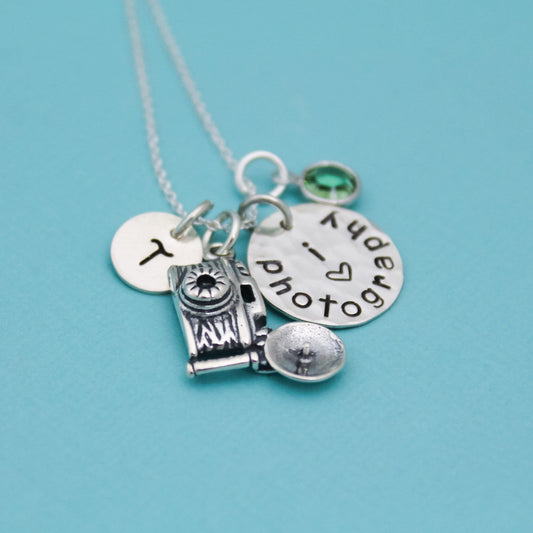 Photography Sterling Silver Personalized Hand Stamped Necklace Camera