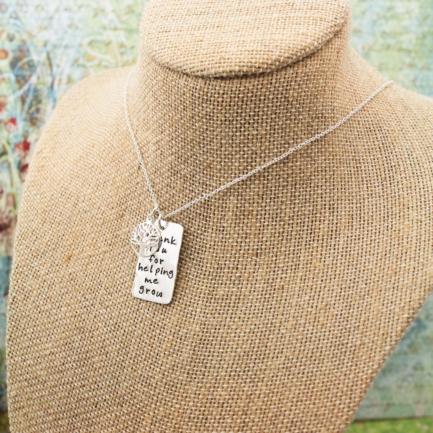 Thank You for Helping Me Grow Teacher Necklace, Tree Teacher Gift, Back to School Gift, Teacher Gifts, Gift for Teacher, Unique Hand Stamped