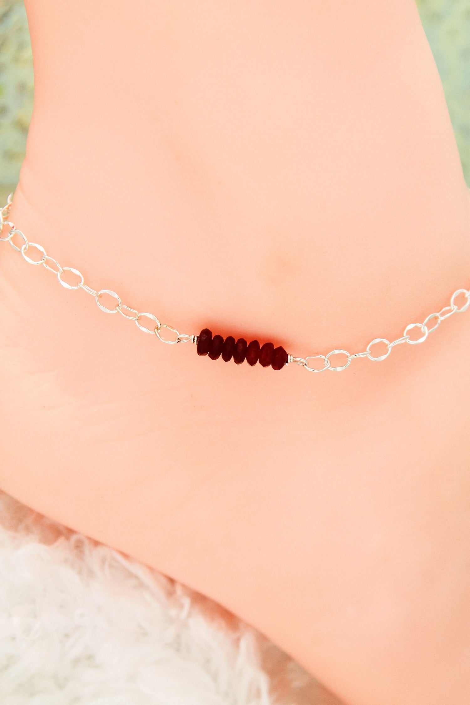 July Birthstone Anklet, July Birthday Gift, Ruby Anklet, Sterling Silver Anklet, Gifts for Her, July Birthday, Birthstone Anklet