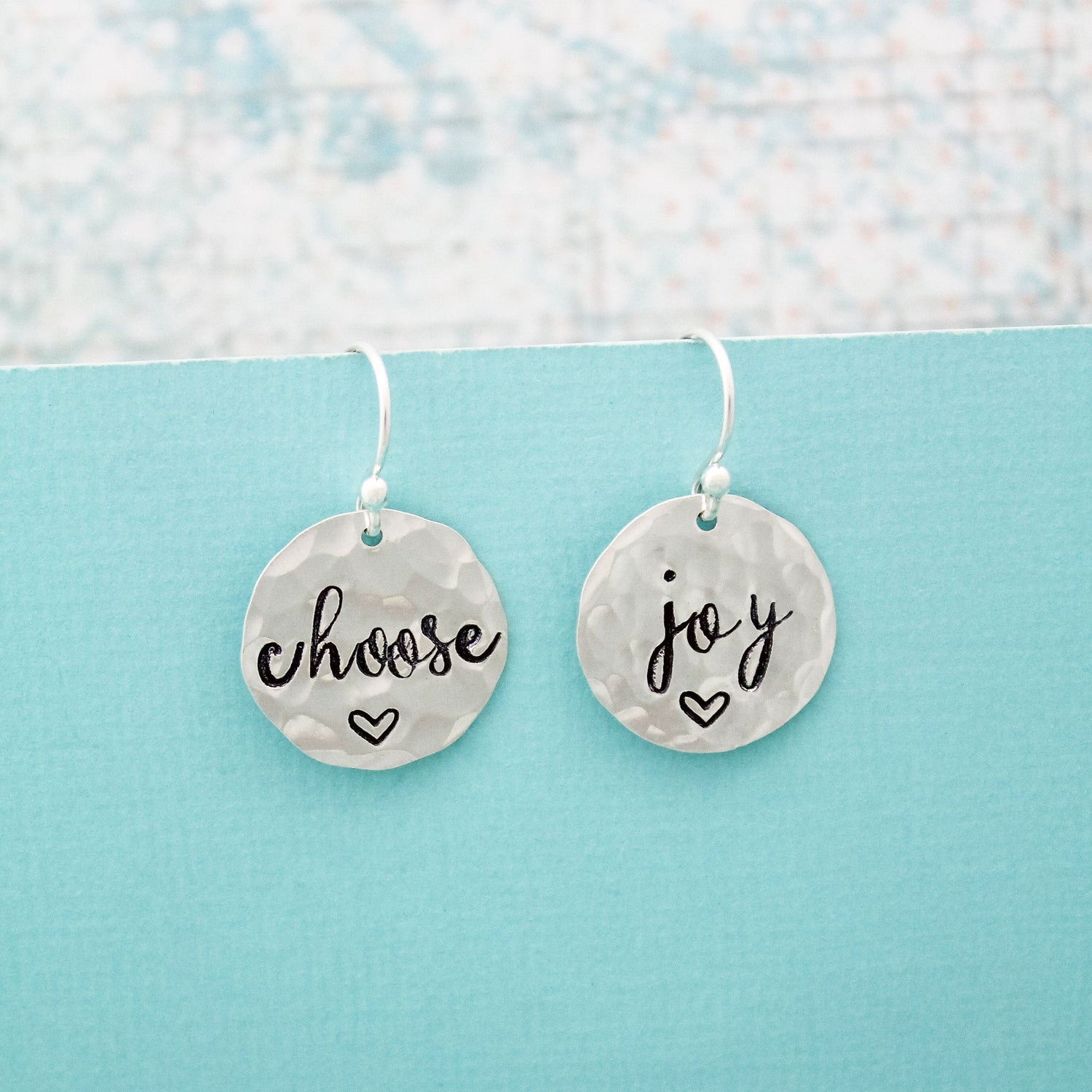 Choose Joy Earrings in Sterling Silver, Positive Inspirational Jewelry, Hand Stamped Earrings, Gifts for Her, Choose Joy Jewelry