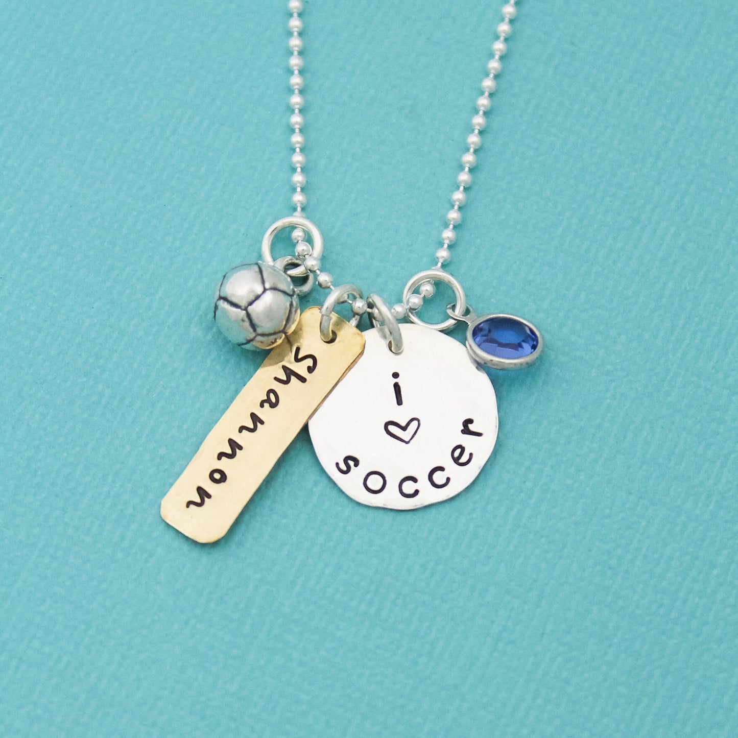 Soccer Necklace, Field Hockey Necklace, Lacrosse Necklace, Softball Necklace in Sterling Silver and Brass Perfect for Team Gifts