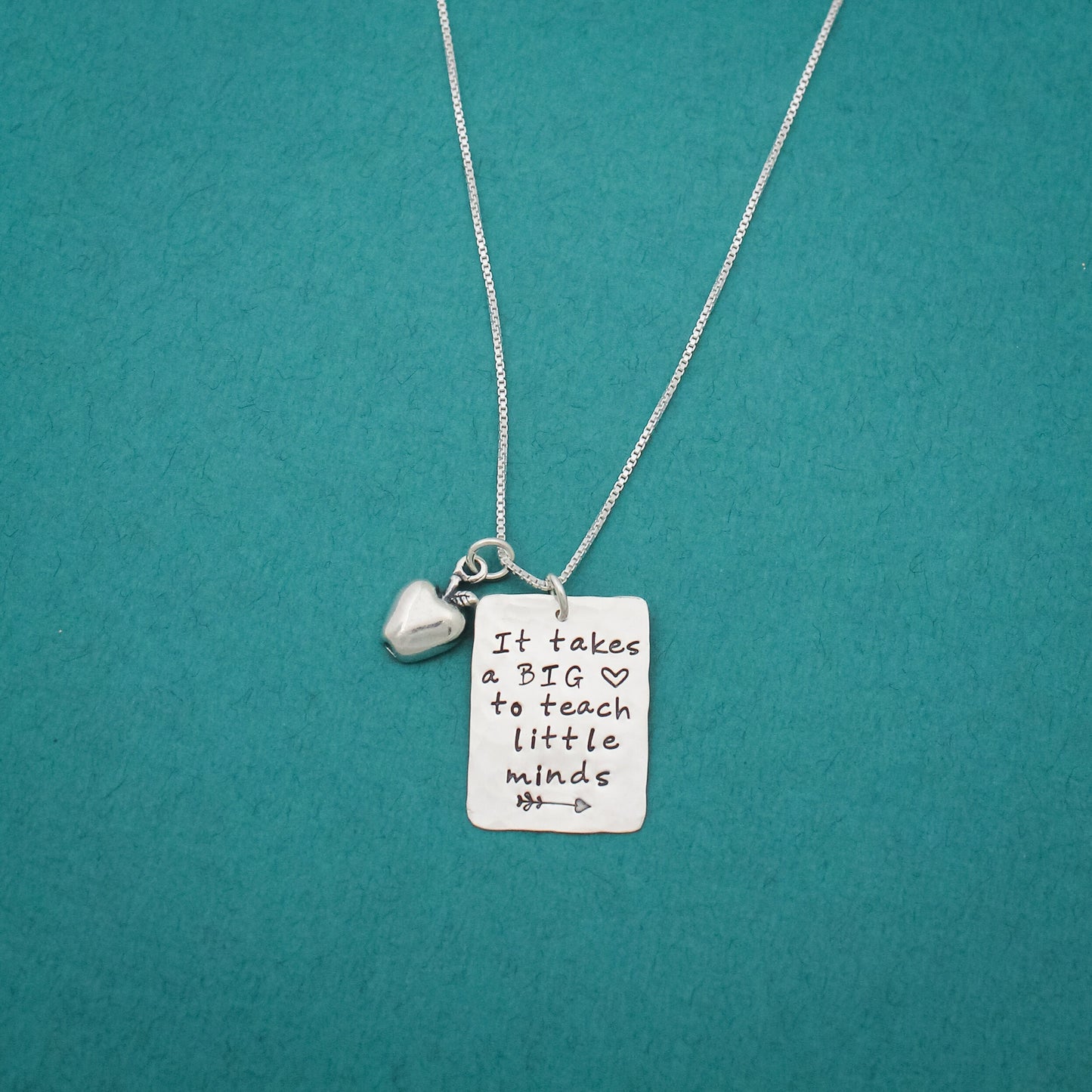 It Takes a Big Heart to Teach Little Minds Teacher Necklace, Teacher Apple Gift, Back to School Gift, Gift for Teacher, Unique Hand Stamped