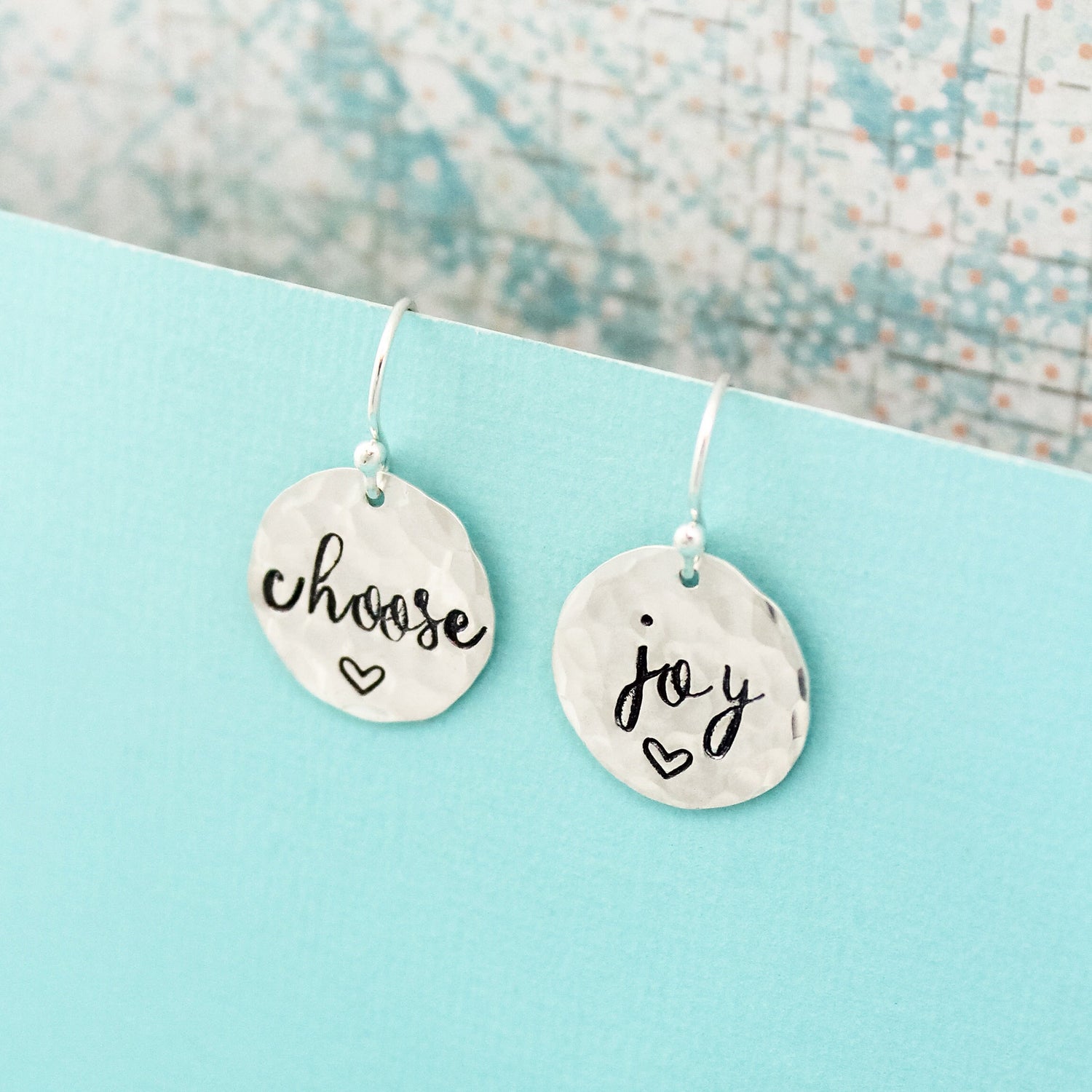 Choose Joy Earrings in Sterling Silver, Positive Inspirational Jewelry, Hand Stamped Earrings, Gifts for Her, Choose Joy Jewelry