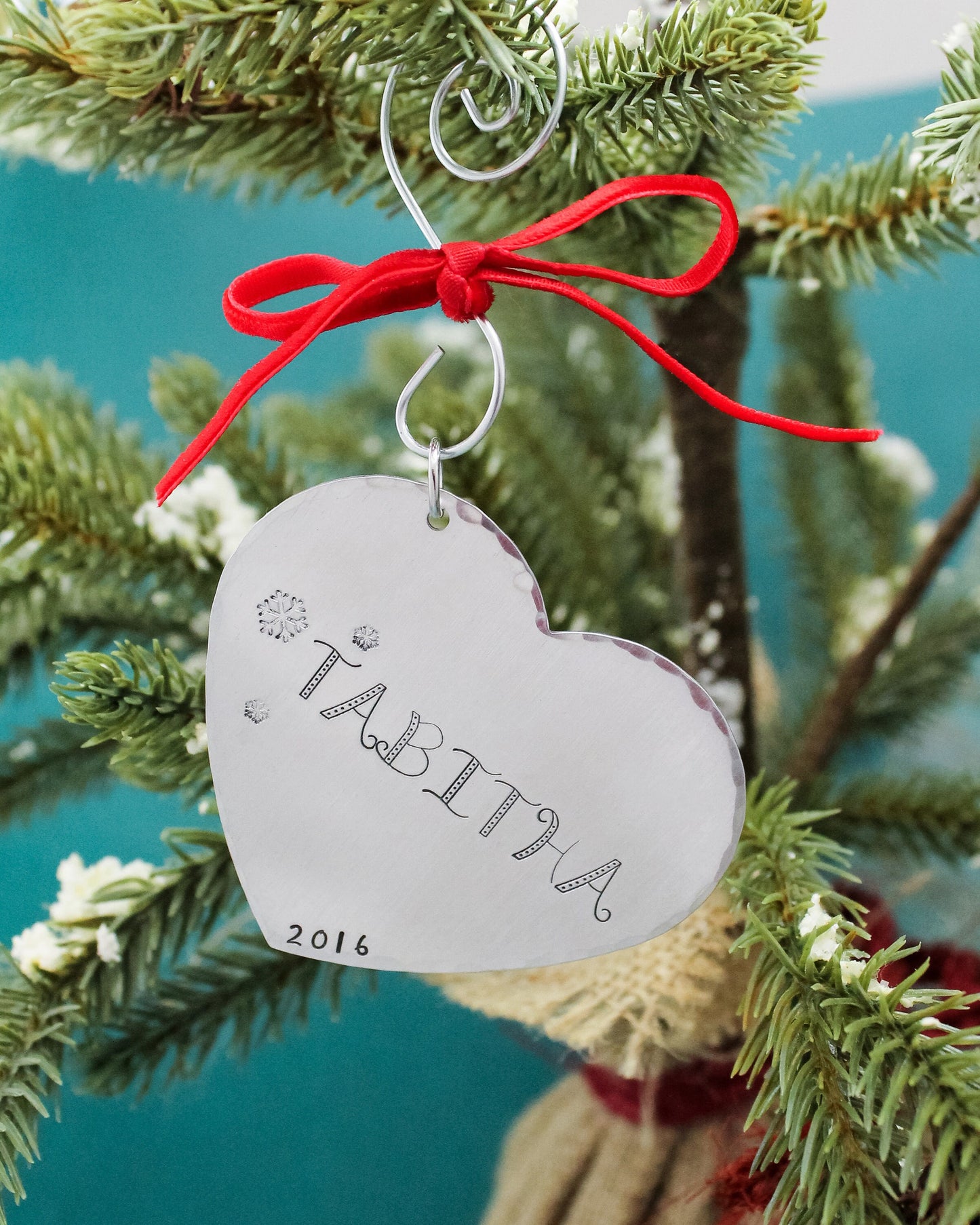 Personalized Heart Ornament, Children's Ornament, Custom Name Ornament, Heart Christmas Ornament, Hand Stamped, Gifts under 20