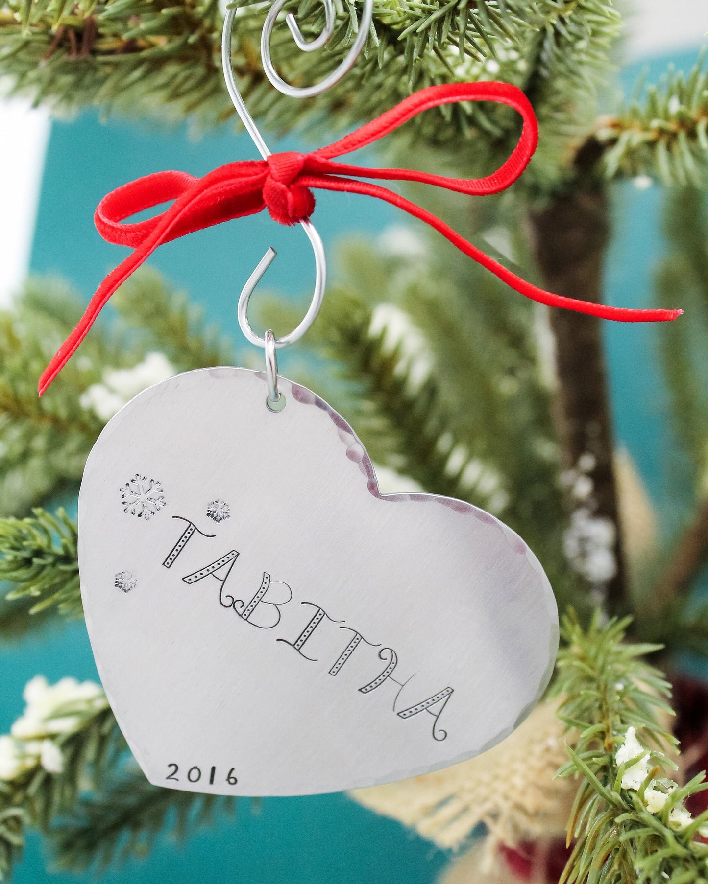 Personalized Heart Ornament, Children's Ornament, Custom Name Ornament, Heart Christmas Ornament, Hand Stamped, Gifts under 20