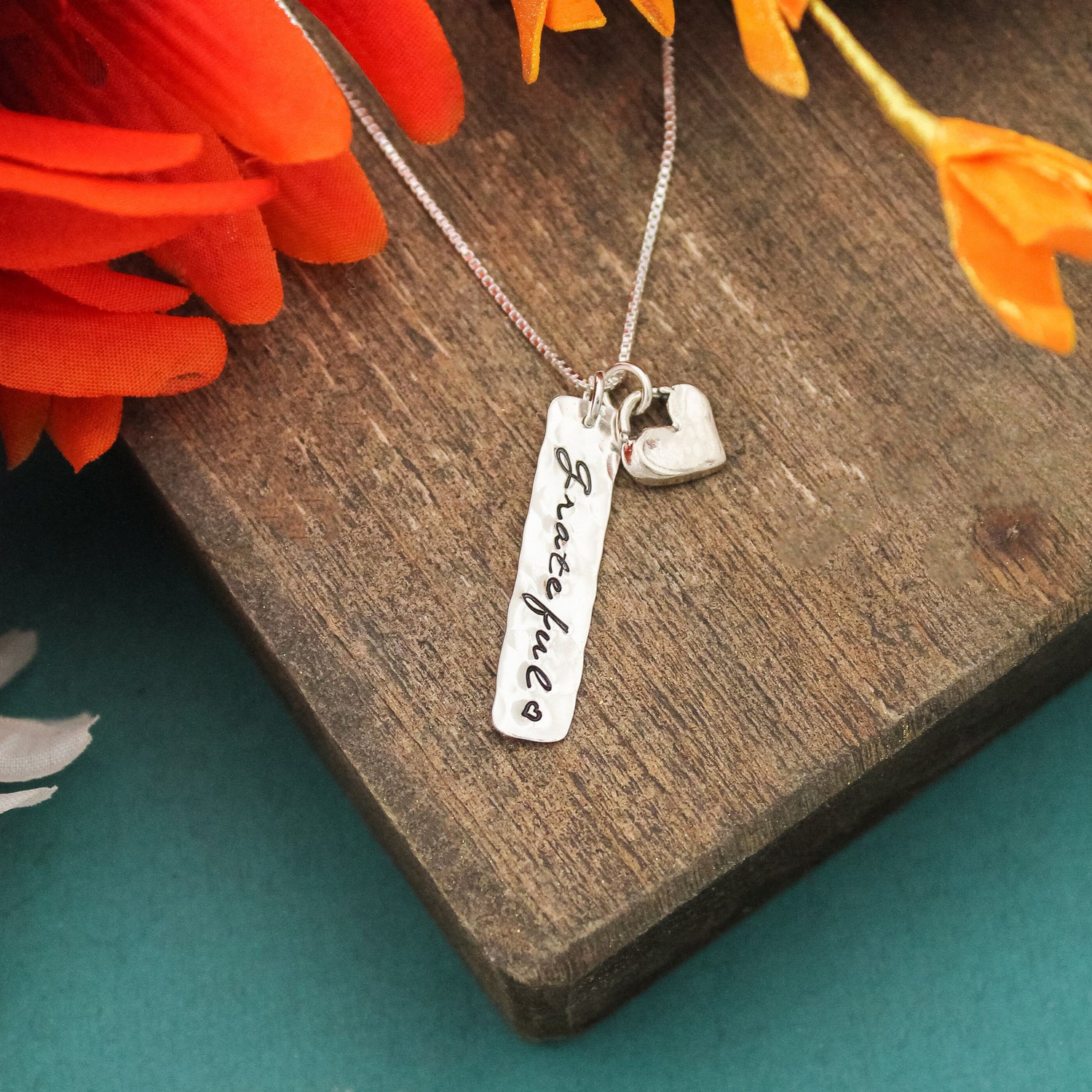 GRATEFUL Tag Necklace, Thankful Necklace, Grateful Jewelry, Thanksgiving Hostess Gift, Hand Stamped Necklace, Personalized Jewelry for Her