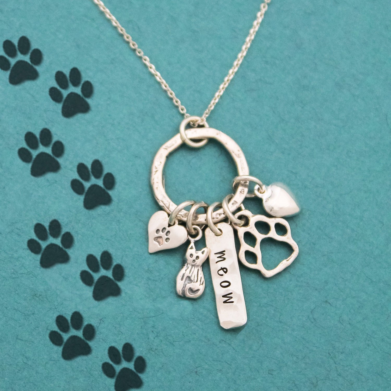 Meow Cat Necklace, Cat Lovers Necklace, Cat Paw Print Meow Gift, Cat Jewelry, Paw Print Jewelry, Cat Lady Gift, Kitty Gift, Cat Lover Gift