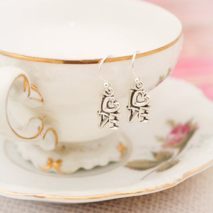 Cute Heart LOVE Earrings, Sterling Silver Heart Earrings, Valentine's Day Gift, Heart Jewelry, Gifts for Her, LOVE Sign Earrings