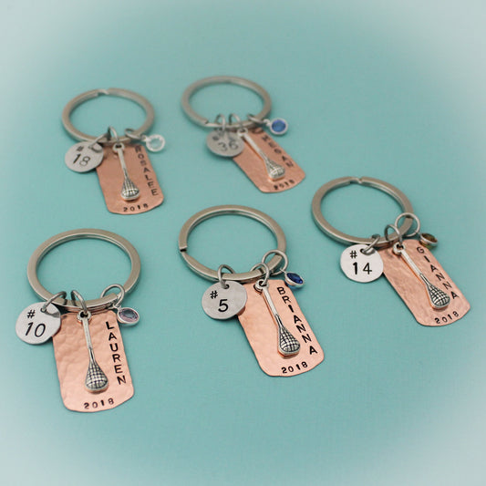 Personalized Lacrosse Team Keychain, LAX Team Gift, Copper Lacrosse Keychain, Personalized Lacrosse Keychain, Team Gift, Hand Stamped