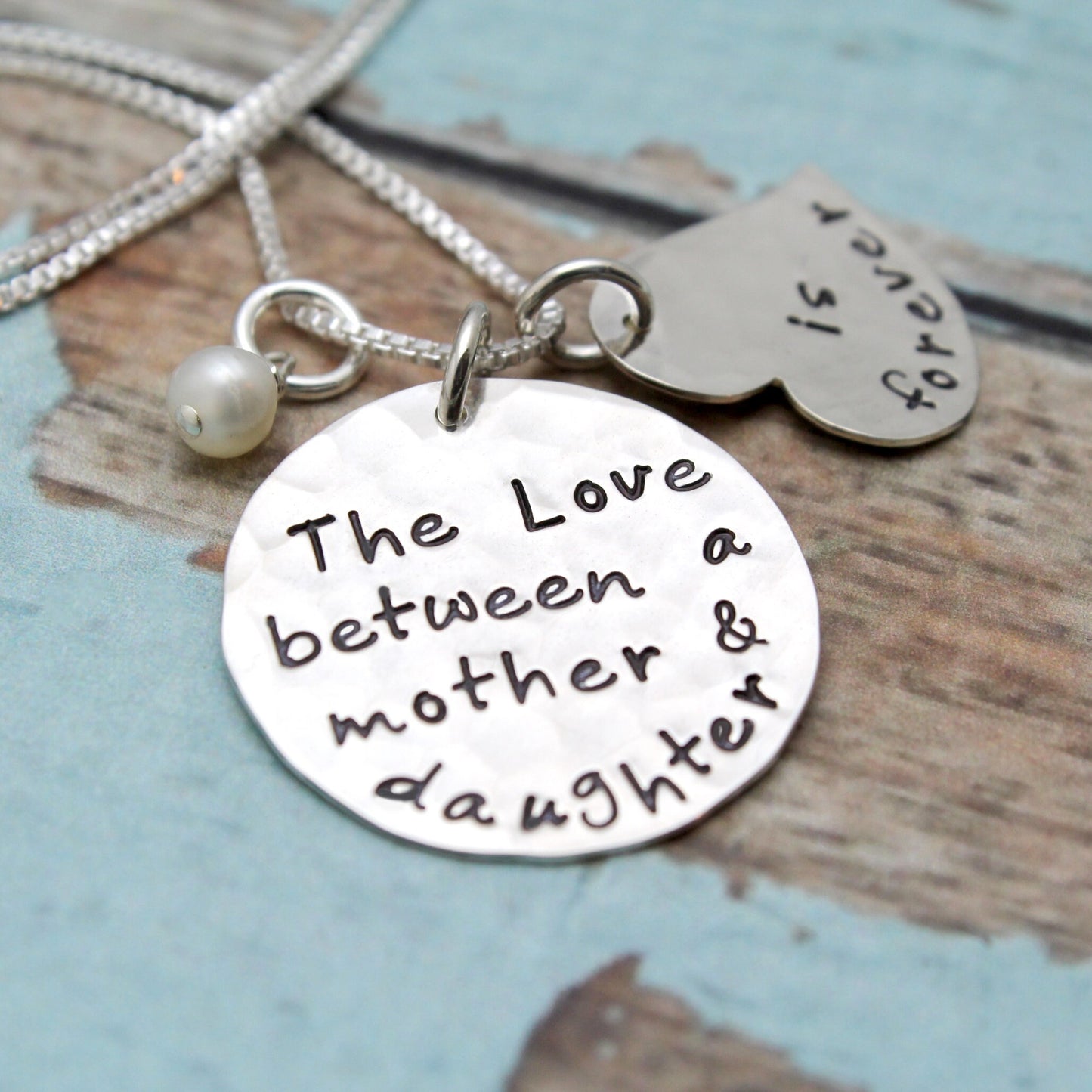 The Love Between a Mother & Daughter is Forever Necklace, Necklace for Mother, Mother's Day Gift, Sterling Silver Hand Stamped Jewelry