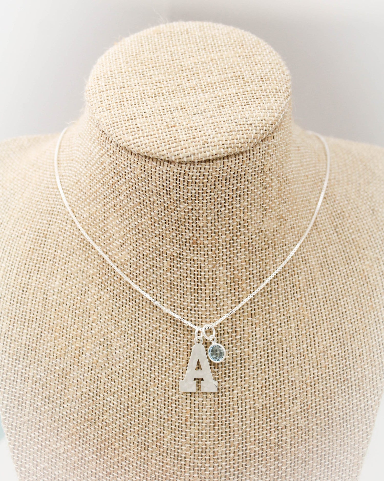 Initial Necklace in Sterling Silver with Birthstone, Birthstone Birthday Gift, Personalized Gift, Initial Jewelry Gift, March Birthstone