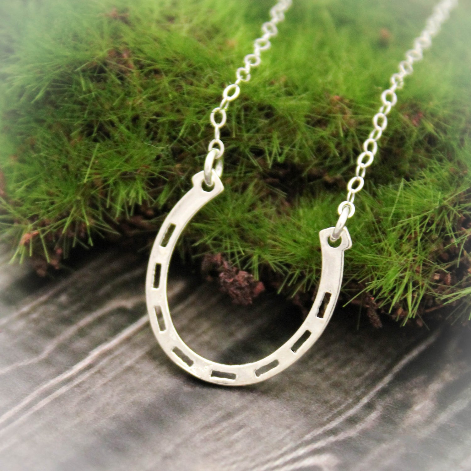 Horseshoe Bar Necklace, Lucky Necklace, Sterling Silver Lucky Charm Necklace, Silver Horseshoe Jewelry, Horizontal Horseshoe Bar Necklace
