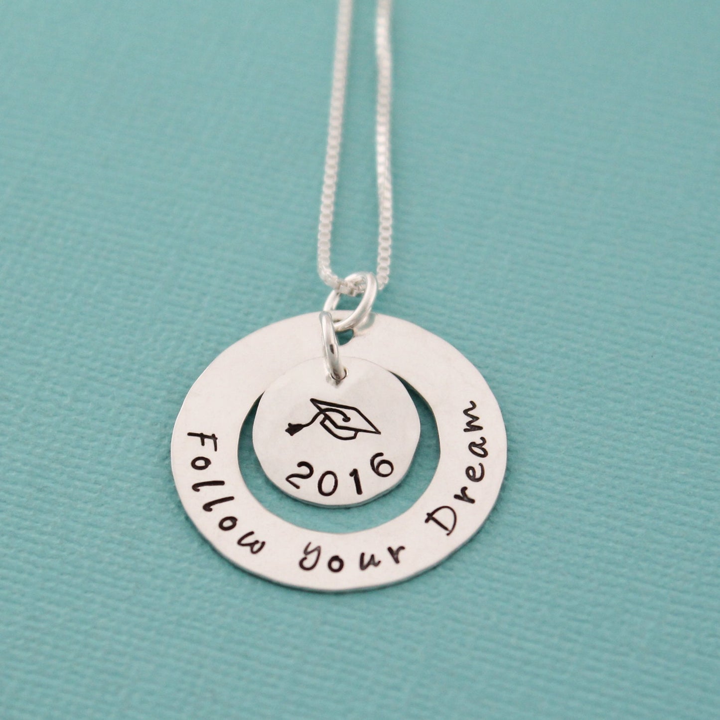 Follow Your Dream Necklace, Personalized Graduation Jewelry, Graduation Gift, Hand Stamped Necklace, Personalized Jewelry, Grad Jewelry