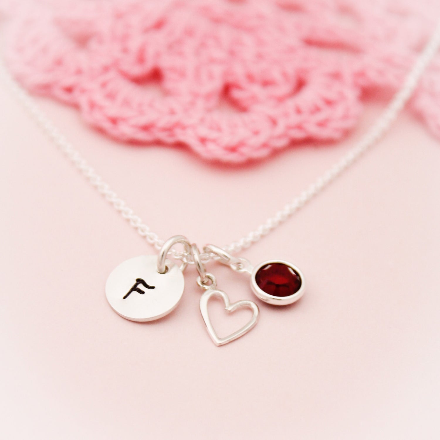 Tiny Initial and Heart Necklace in Sterling Silver Hand Stamped Personalized Jewelry