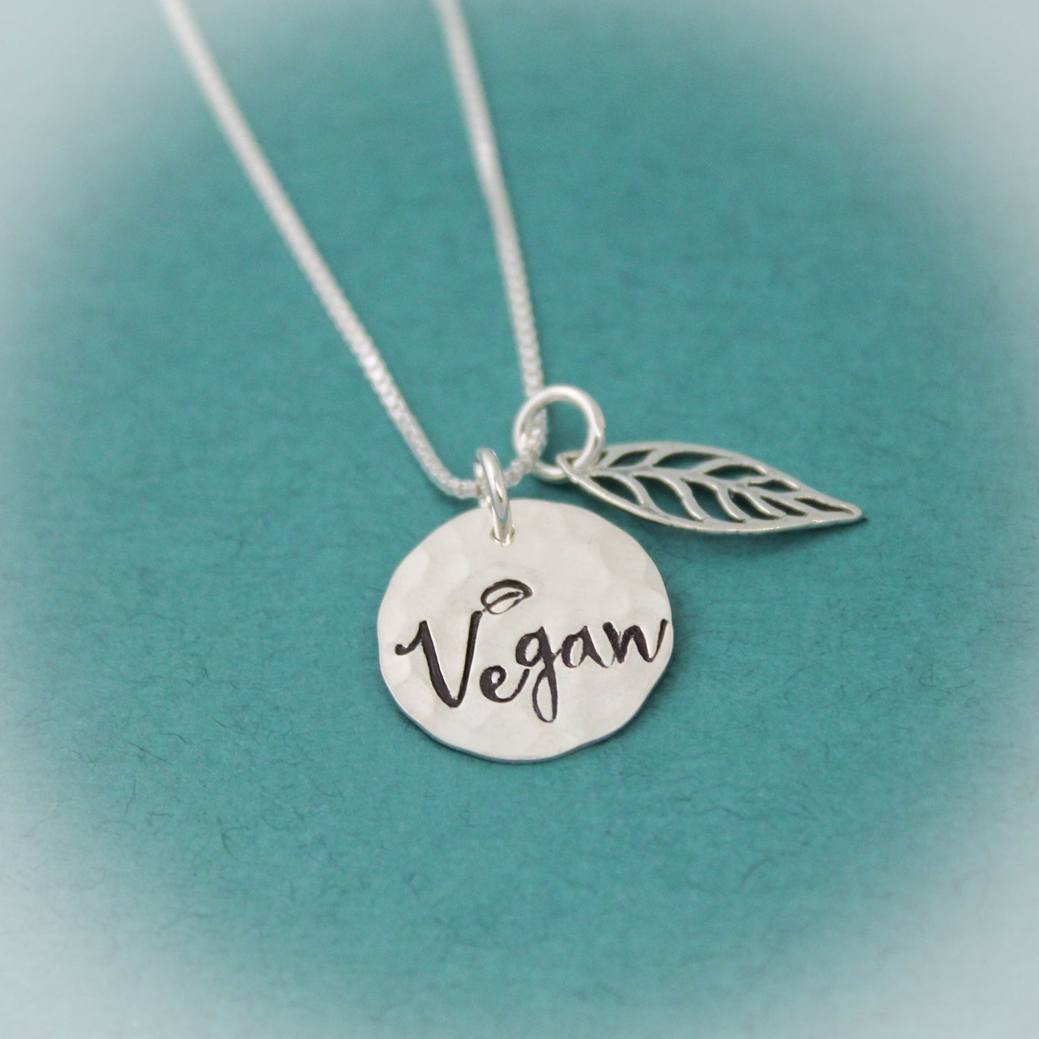 Vegan Leaf Necklace, Vegan Pride Necklace, Vegan Jewelry, Gift for Vegans, Sterling Silver Vegan Necklace, Animal Lover Gift, Vegetarian