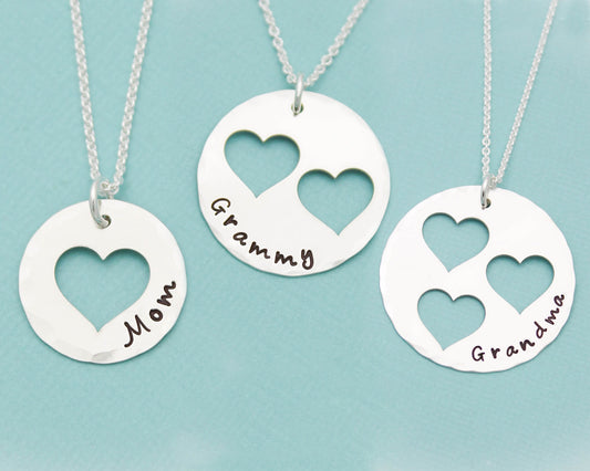 On sale Mother Daughter Grandmother Granddaughter Heart Personalized Necklace Set, Heart Necklace Gift Set, Custom Sterling Silver Jewelry f