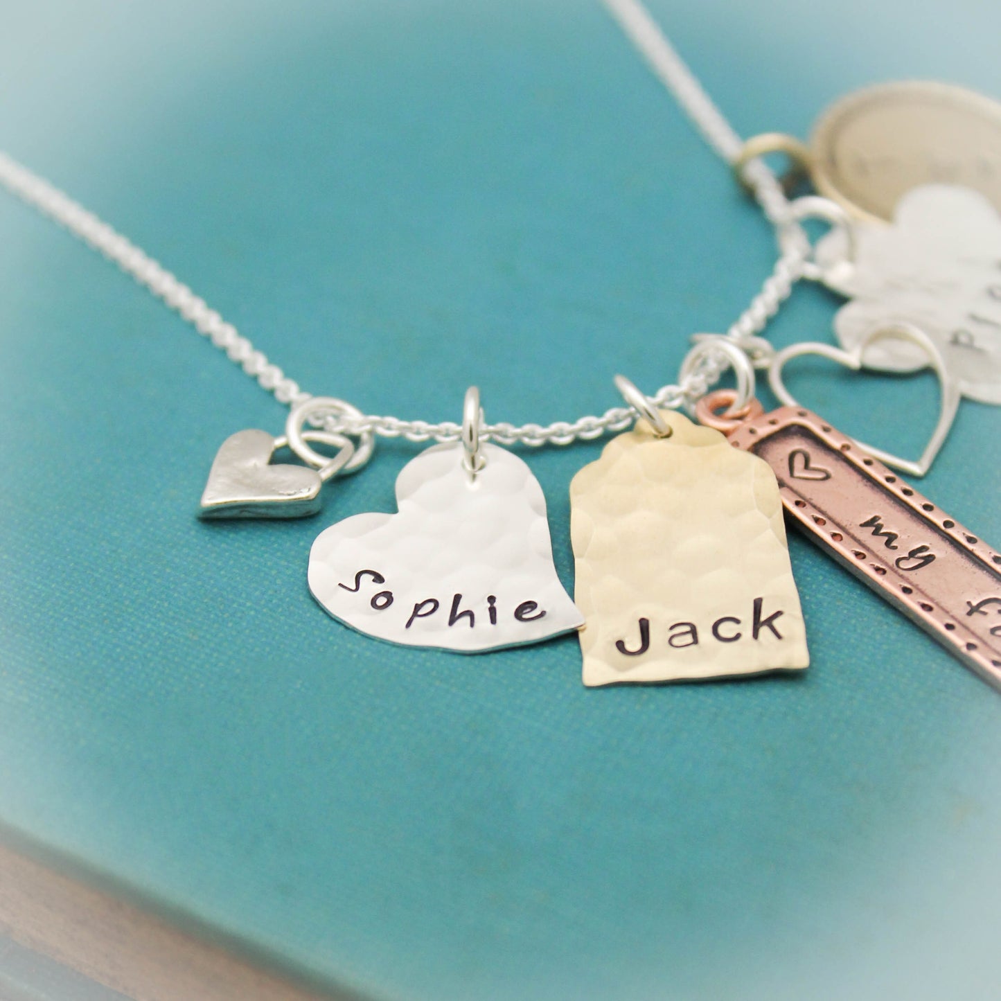 Personalized Charm Necklace, Mommy Necklace, Family Jewelry, Hand Stamped Jewelry, Mixed Metals Necklace, Mother's Day Gifts, Gifts for Her