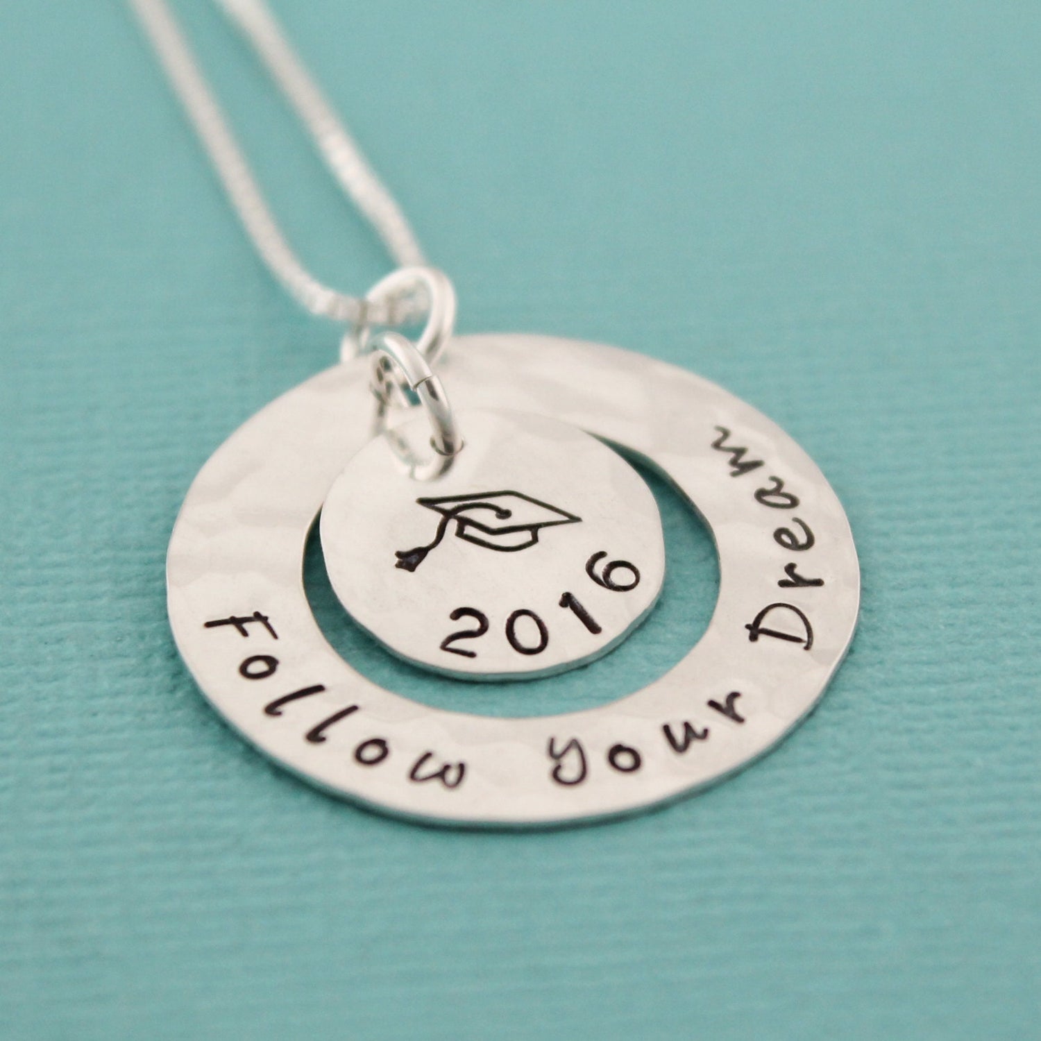Follow Your Dream Necklace, Personalized Graduation Jewelry, Graduation Gift, Hand Stamped Necklace, Personalized Jewelry, Grad Jewelry