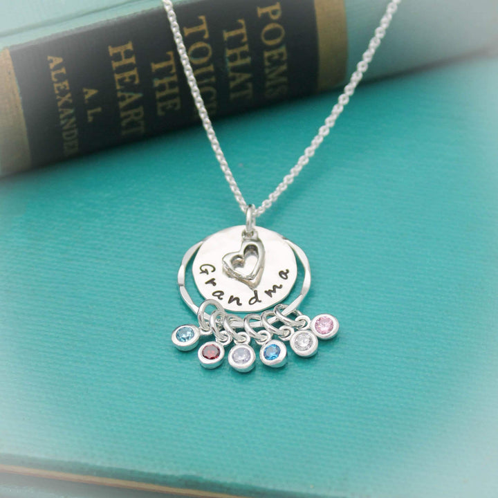 Grandma Necklace, Grandmother Necklace, Birthstone Necklace, Grandchildren Necklace, Hand Stamped Personalized, Mother's Day Gift, Silver