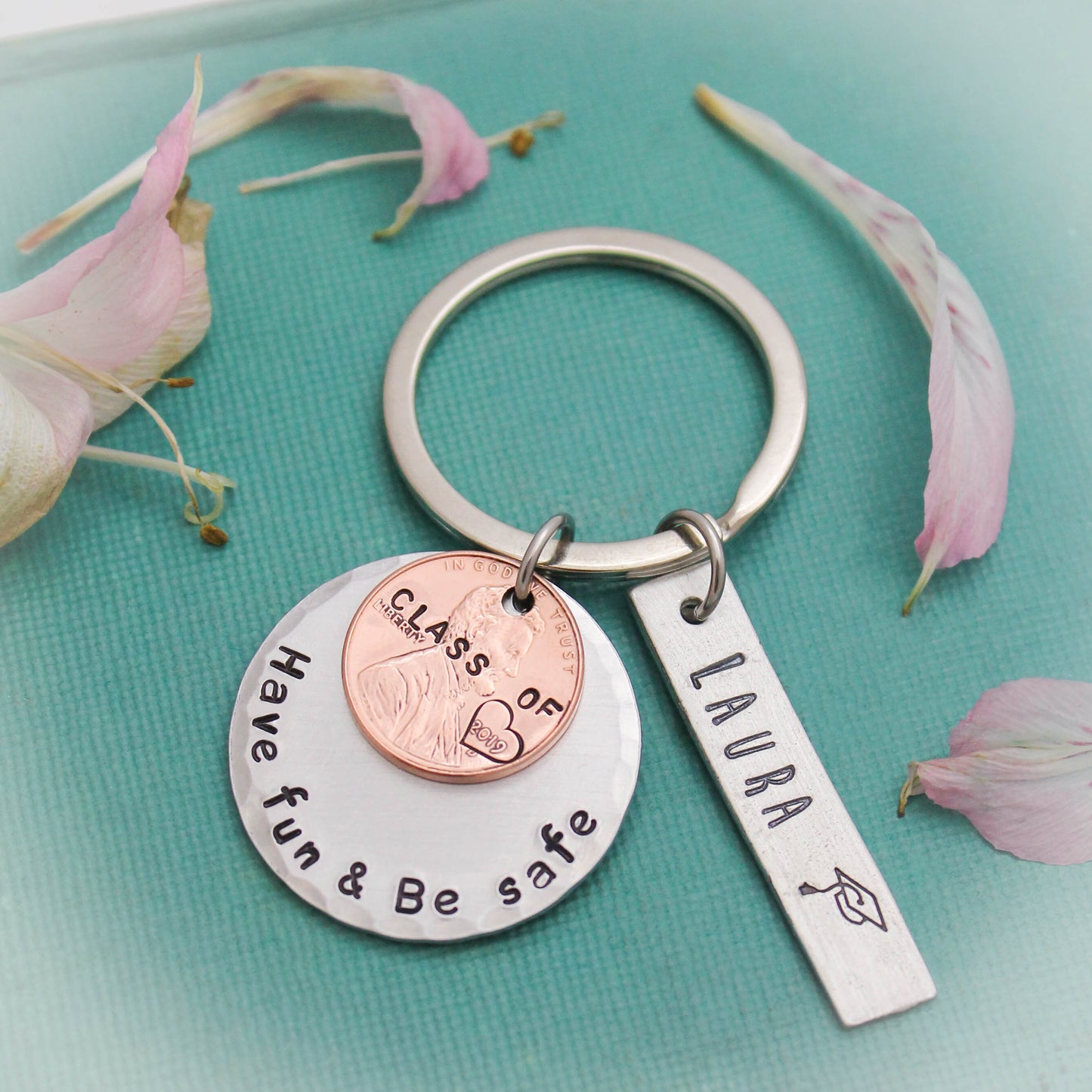 Personalized Lucky Keychain, Have Fun Be Safe Keychain Grad Gift, Lucky Grad Keychain, Graduation Gifts, Lucky Penny Keychain, Graduate Gift