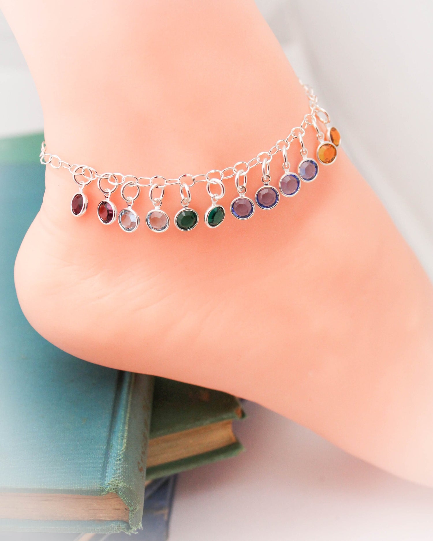 Personalized Birthstone Anklet, Crystal Birthstone Anklet, Mom Anklet with Children's Birthstones, Mother's Anklet, Mother's Day Gift