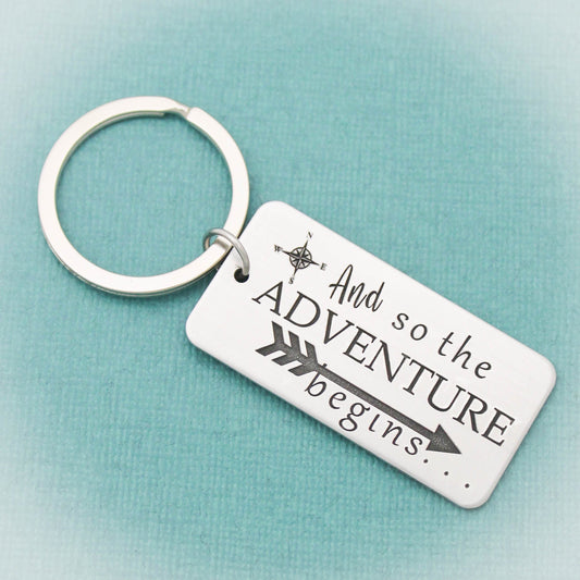 Graduation Keychain, And So the Adventure Begins Keychain, Grad Keychain, Graduation Gifts, Grad Keychain for Him, Graduate Gift for Her