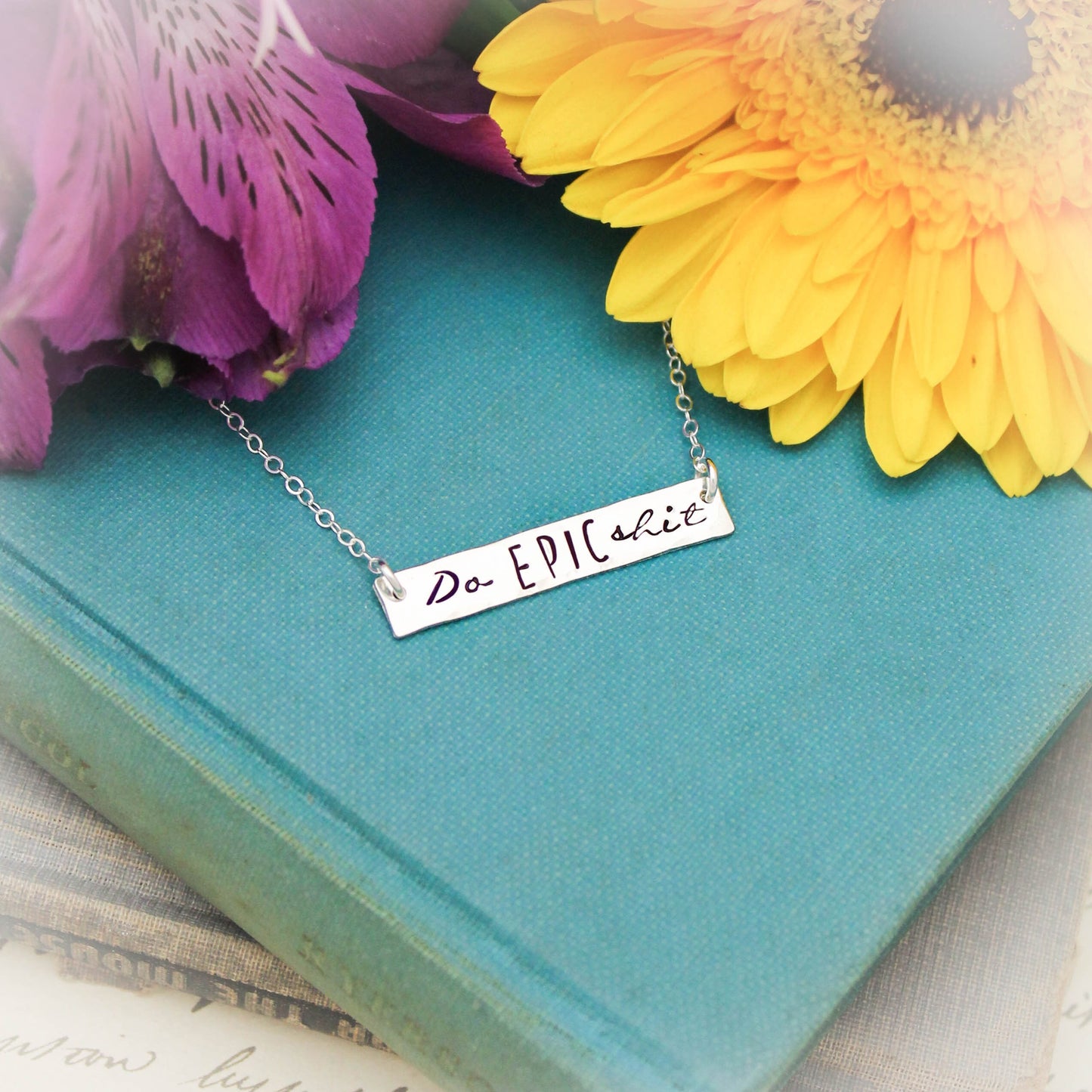 Sterling Silver Bar Necklace, DO EPIC SHIT Necklace, Personalized Bar Necklace, Silver Bar Necklace, Grad Necklace, Hand Stamped Jewelry