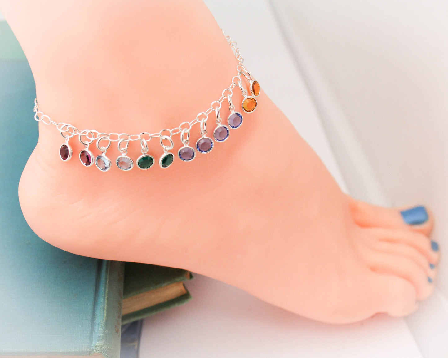 Personalized Birthstone Anklet, Crystal Birthstone Anklet, Mom Anklet with Children's Birthstones, Mother's Anklet, Mother's Day Gift
