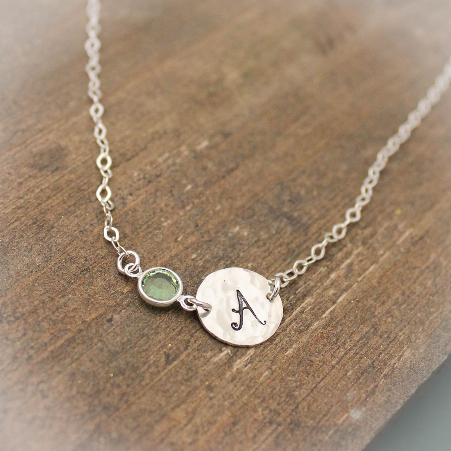 Personalized Initial Birthstone Necklace, Silver Fancy Initial Necklace, Birthstone Necklace, Gift for Her, Personalized Birthday Jewelry