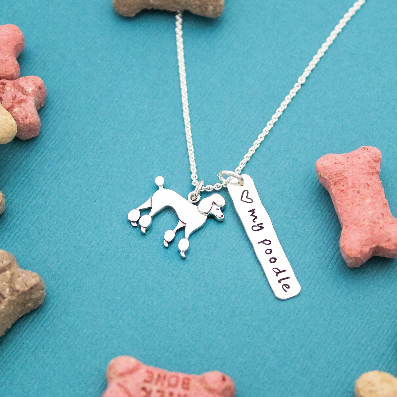 LOVE my POODLE Necklace, Sterling Silver Dog Necklace, Poodle Lover Gift, New Pet Gift, Dog Poodle Jewelry, Poodle Necklace, Hand Stamped