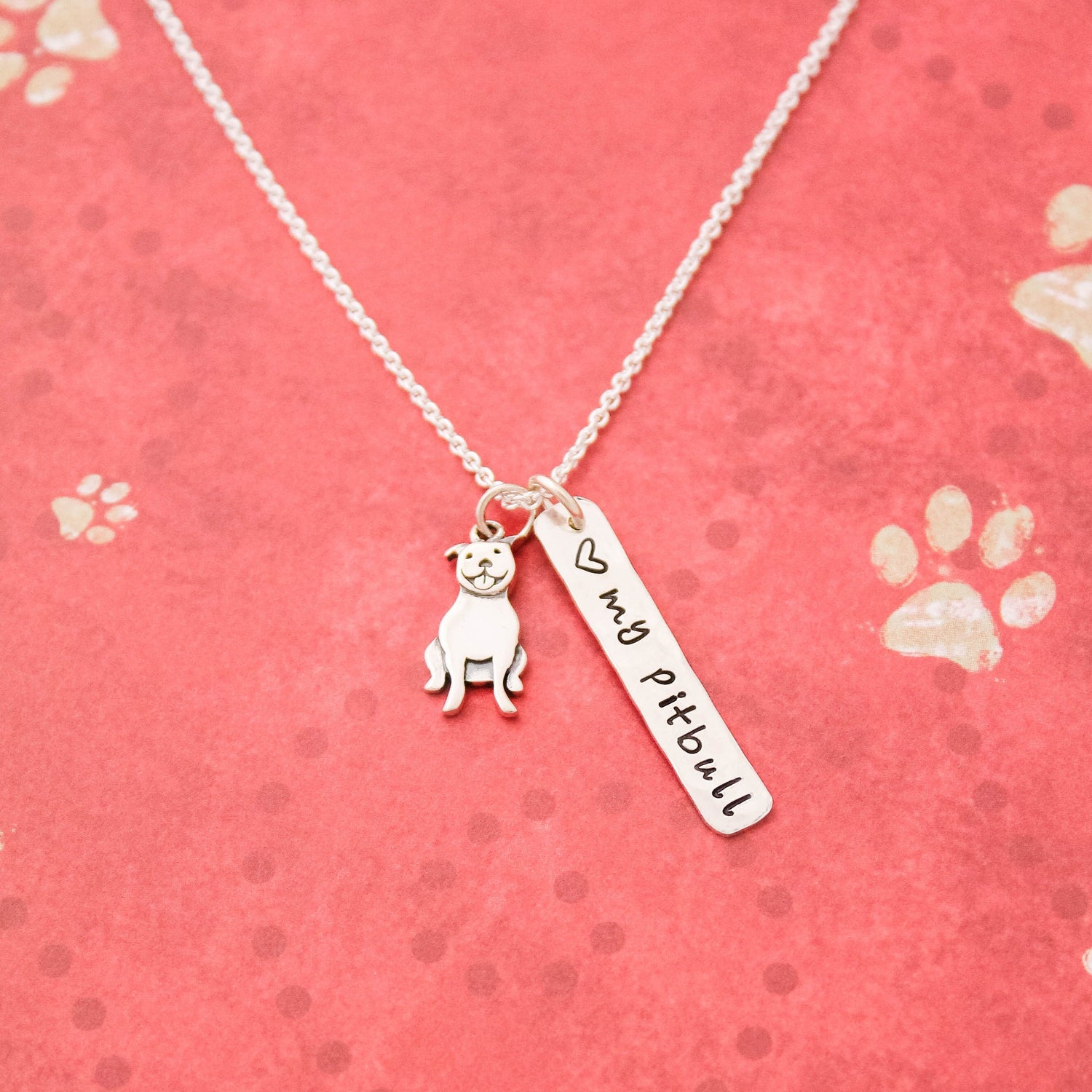 LOVE my PITBULL Necklace, Sterling Silver Pitbull Dog Necklace, Pitbull Lover Gift, New Pet Gift, Pitbull Jewelry, Hand Stamped Pitbull Gift