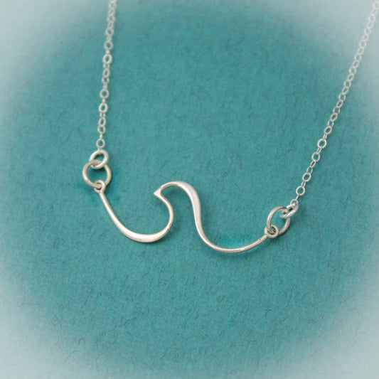Minimalist Wave Necklace, Sterling Silver Ocean Wave Necklace, Make Waves Jewelry, Wave Bar Necklace, Sterling Silver Beach Bar Necklace