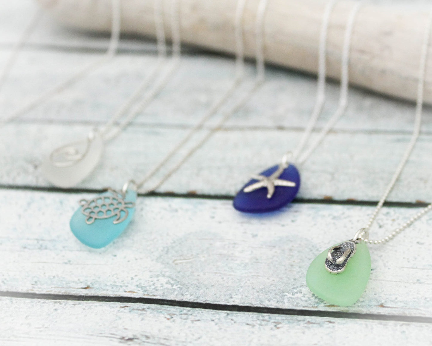 Sea Glass Beach Charm Necklace, Unique Sterling Silver Beach Jewelry, Sea Glass Wave Necklace, Vacation Jewelry Cruise Beachwear Necklace