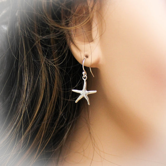 Cute Starfish Earrings, Sterling Silver Starfish Beach Jewelry, Starfish Jewelry, Sterling Silver Starfish Shore Jewelry Gift, Gifts for Her