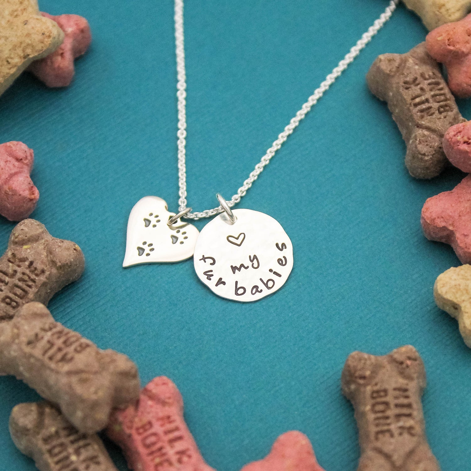 LOVE my Furbabies Necklace, Sterling Silver Dog Necklace, Dog Lover Gift, New Pet Gift, Dog Paw Jewelry, Paw Print Necklace, Hand Stamped